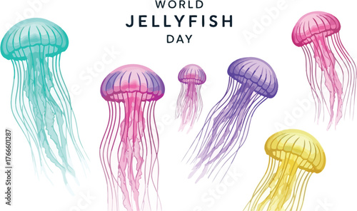 World jellyfish day illustration with colorful jellyfish