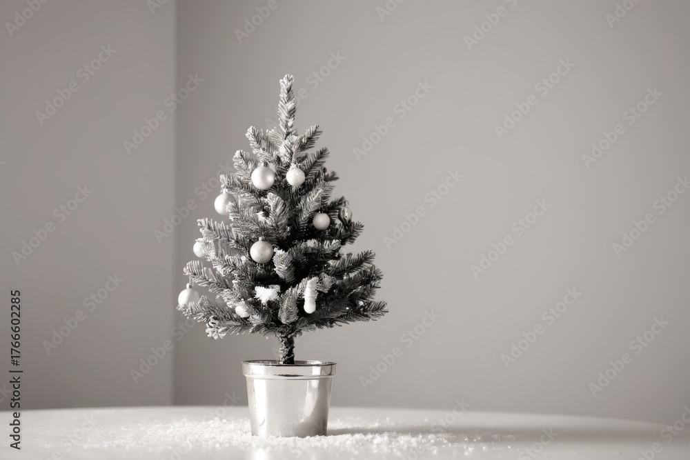 Fototapeta premium Minimalistisch geschmückter Weihnachtsbaum mit weißer Schneedecke