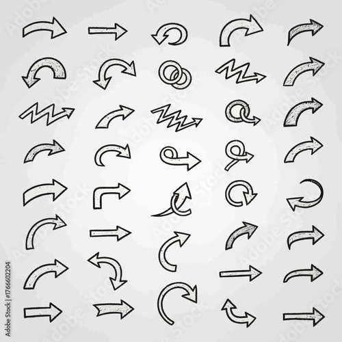 Diverse collection of hand-drawn arrow icons representing direction, progress, and choices for modern design projects