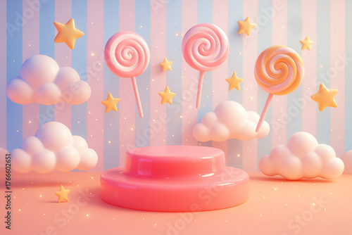 Candy-Themed Playground with Jelly Platforms and Pink Podium