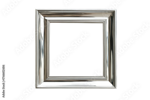 Polished silver picture frame with a modern design against a solid for artwork display on transparent background