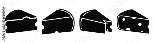 cheese wedge minimal icon set, black color and white background