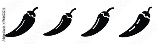 chili minimal flat icon set, black color and white background