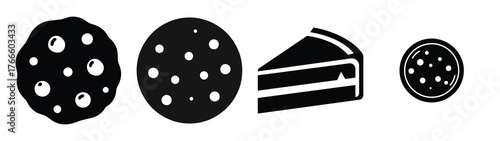 cookie minimal flat icon set, black color and white background