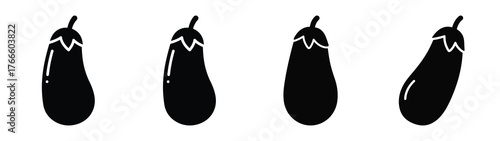 eggplant minimal flat icon set, black color and white background