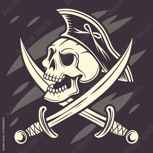 Classic pirate skull and crossbones with cutlass swords emblem