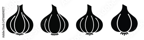 garlic minimal flat icon set, black color and white background