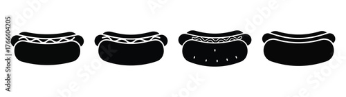 hot dog minimal icon set, black color and white background