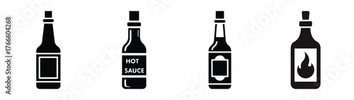 hot sauce minimal icon set, black color and white background