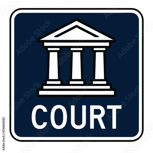 Official court building sign symbol with classical architecture and text legal justice