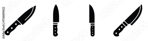knife minimal flat icon set, black color and white background