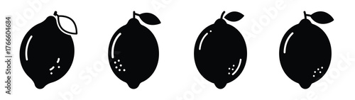 lemon minimal flat icon set, black color and white background