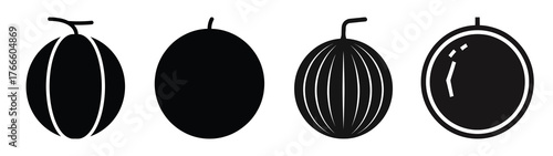 melon minimal flat icon set, black color and white background