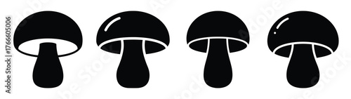 mushroom minimal flat icon set, black color and white background