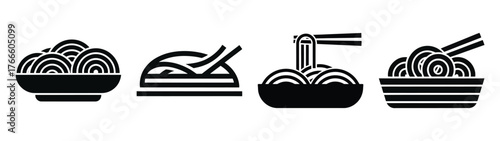 noodles minimal flat icon set, black color and white background