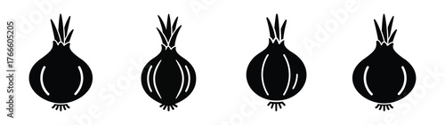 onion minimal flat icon set, black color and white background