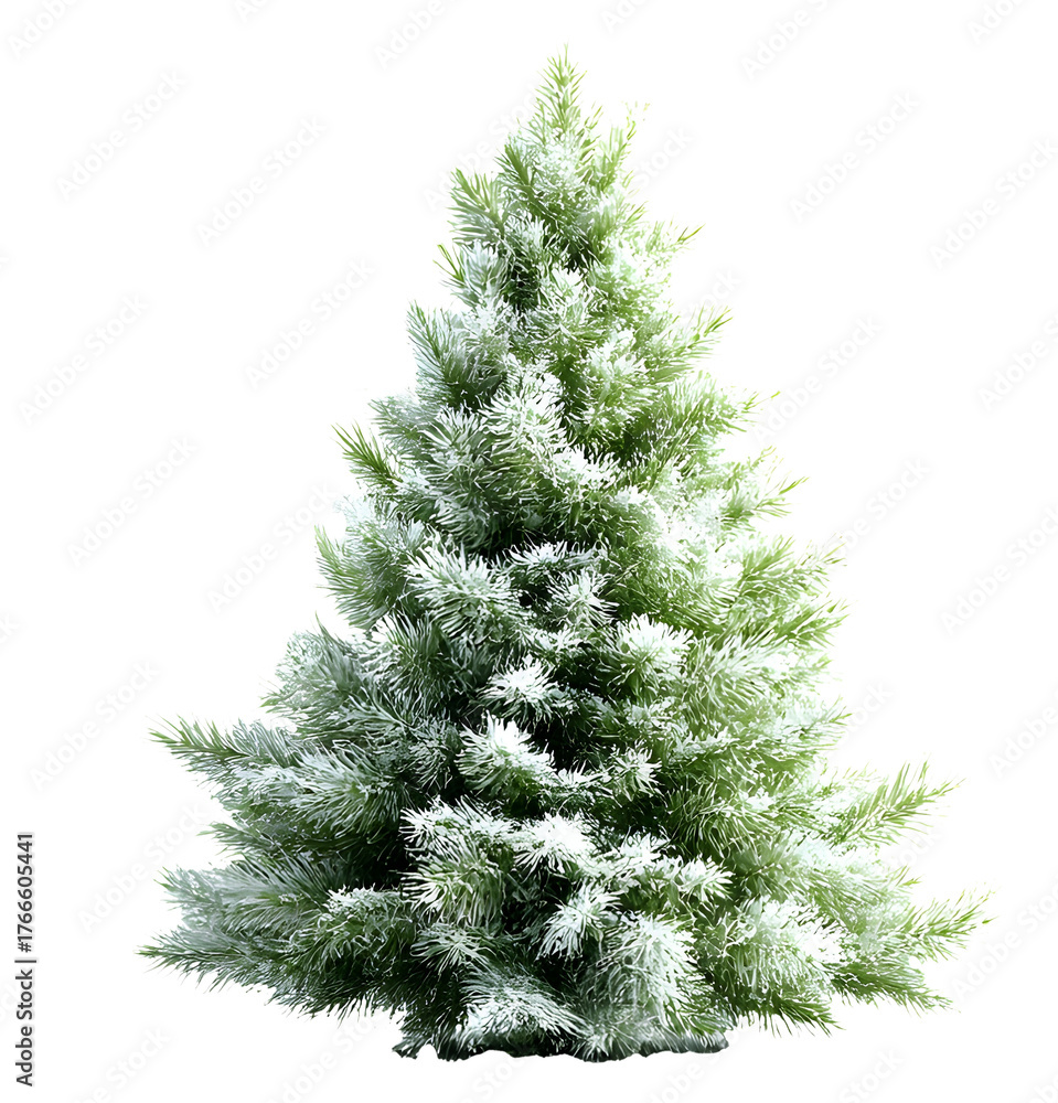 Fototapeta premium green christmas pine tree with snow isolated png transparent backgrounf