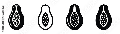 papaya minimal flat icon set, black color and white background