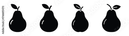 pear minimal flat icon set, black color and white background