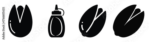 pistachio minimal flat icon set, black color and white background