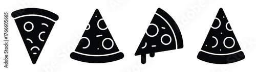 pizza slice minimal icon set, black color and white background