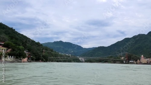 The sights seen while taking a boat ride on the Ganges River (Ganga River) in Rishikesh, Uttarakhand, India