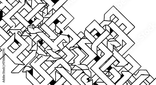 Dynamic abstract geometric pattern with interlocking shapes and a modern, architectural feel for creative design projects