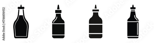 sauce bottle minimal icon set, black color and white background
