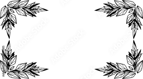 Elegant hand drawn botanical corner borders with intricate leaf details creating a sophisticated decorative frame for invitations or announcements