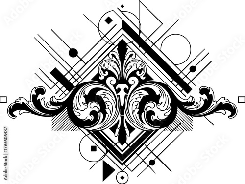 Intricate abstract geometric flourish blending vintage ornamentation with modern design elements for sophisticated branding and artistic projects