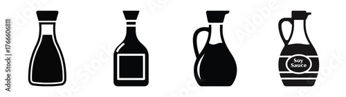 soy sauce minimal icon set, black color and white background