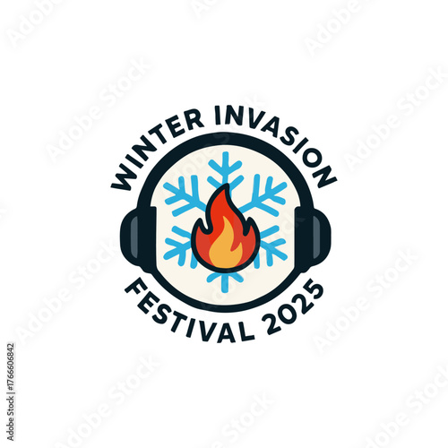 Winter invasion festival 2025 logo with fire and snowflakes