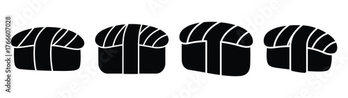 sushi minimal flat icon set, black color and white background