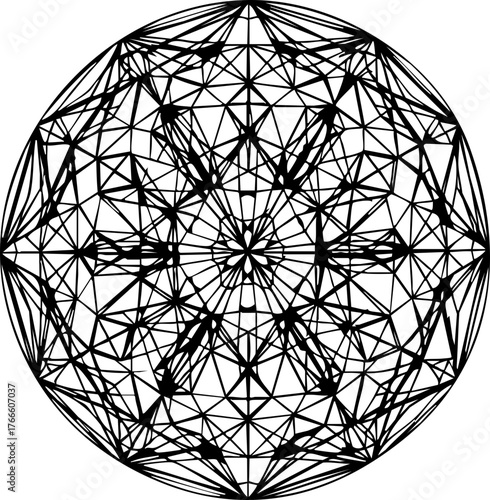 Intricate geometric mandala pattern with striking symmetry, perfect for modern design projects seeking abstract artistic flair and visual complexity.