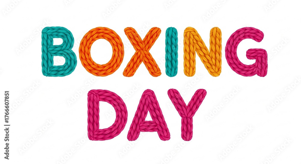 Naklejka premium Colorful knitted letters spelling Boxing Day concept 