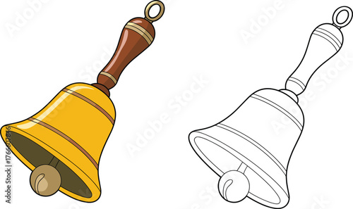 Handbell illustration, musical instrument drawing, bell artwork, school bell, orchestra percussion, coloring page, sound design, vector, education, lifestyle