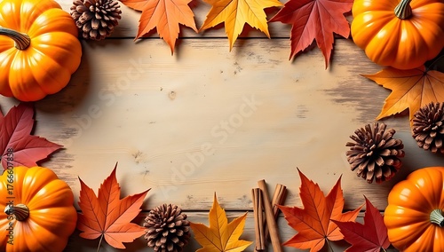 Autumnal Harvest A Festive Border of Pumpkins, Leaves, and Warm Spices