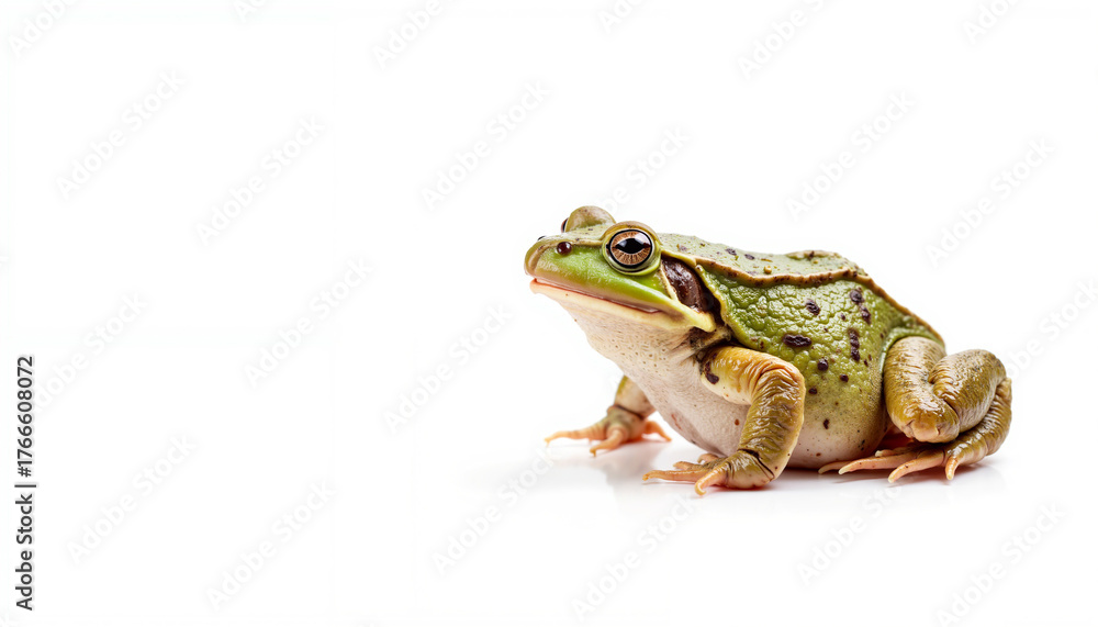 Fototapeta premium Frog sitting on white background showcasing amphibian features 
