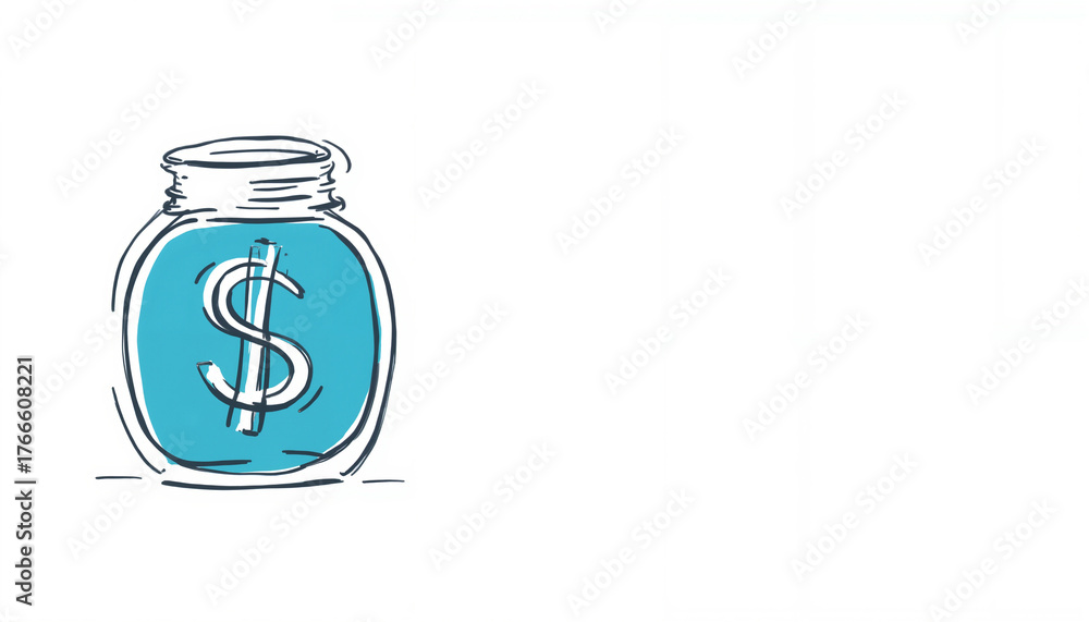 Obraz premium Glass jar with dollar sign and blue label on white background 