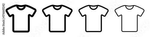 Set of t shirt icons drawn with different line thicknesses. Simple outline vector illustration showing minimal clothing symbols for fashion, laundry and design concepts.