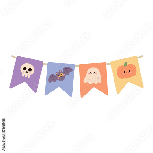 Halloween bunting flags cut out with cute character element halloween for party decoration and banner