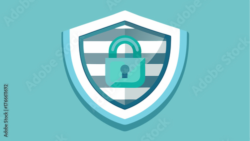 A multilayered shield design with a translucent overlay featuring a lock illustrating depth in protective measures.