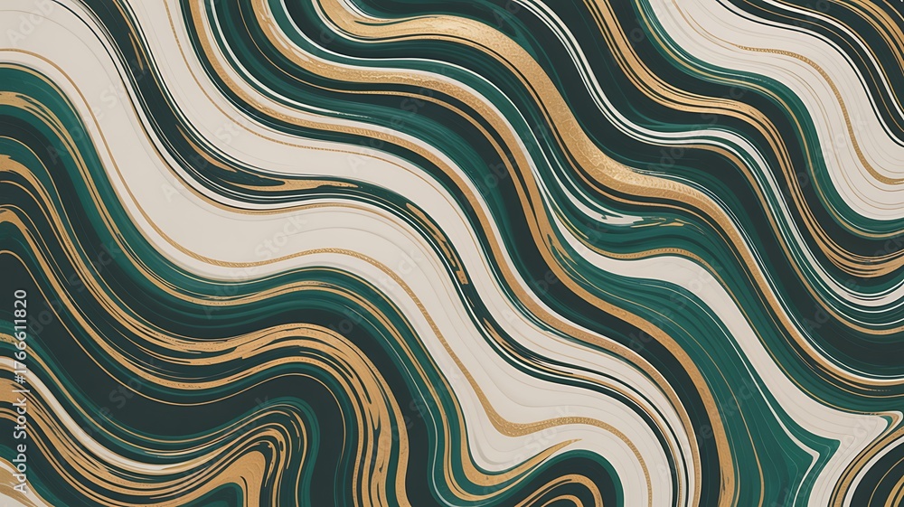 Fototapeta premium Abstract swirling marble texture with green and gold