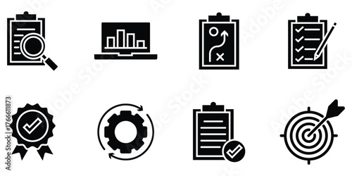 Accreditation and business assessment line vector design with quality and results symbols	
