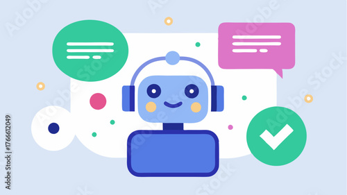 A live chat support feature styled with playful icons and colors encouraging interaction with a friendly chatbot.