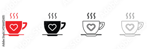 Coffee cup with steam vector icon set, hot coffee cup steam rising vector, silhouette and line art