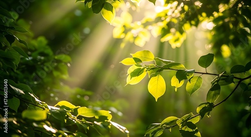 Bright Sunlight Filtering Through Fresh Green Leaves in a Forest Canopy