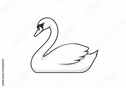 Elegant white swan gracefully floating in a side profile view.