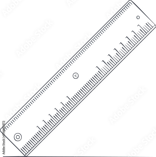 Ruler with Measurement Markings on White Background Keywords: ruler, measuring, measurement, scale, length, distance, size, tool, stationery