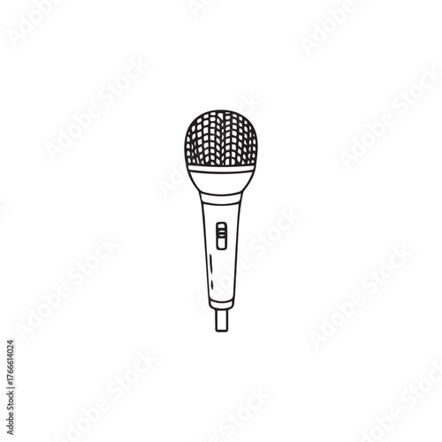 Simple black and white illustration of a handheld microphone, isolated on white background.